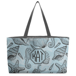 Sea-blue Seashells Beach Totes Bag - w/ Black Handles (Personalized)