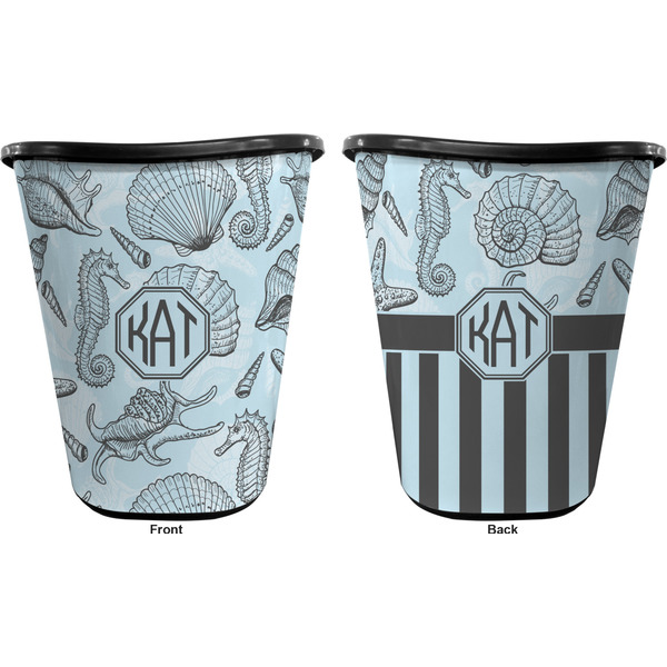 Sea-blue Seashells Trash Can Black - Front and Back - Apvl