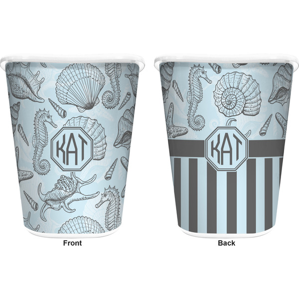 Sea-blue Seashells Trash Can White - Front and Back - Apvl