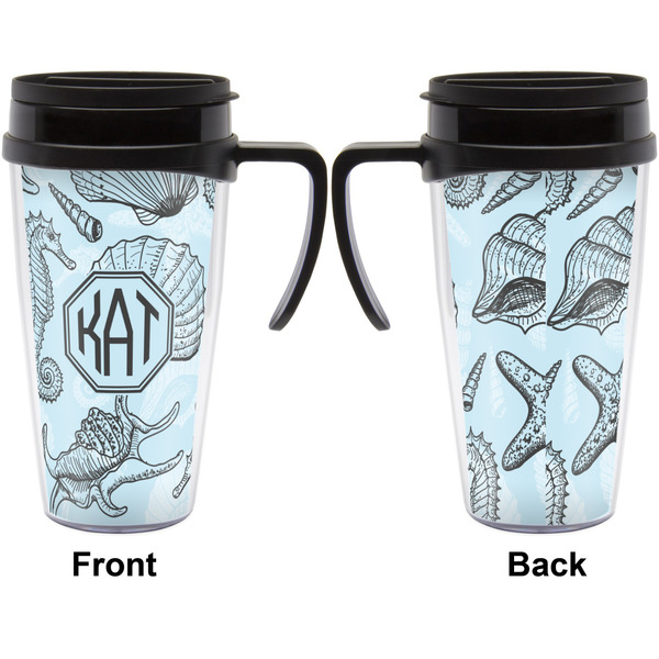 Sea-blue Seashells Travel Mug with Black Handle - Approval