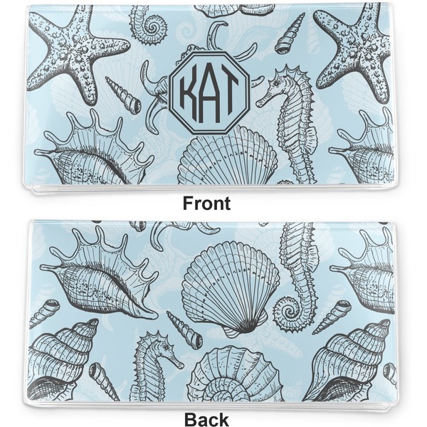 Sea-blue Seashells Vinyl Check Book Cover - Front and Back