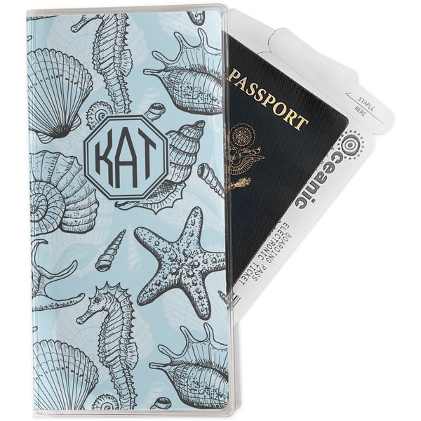 Custom Sea-blue Seashells Travel Document Holder