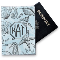 Sea-blue Seashells Vinyl Passport Holder (Personalized)