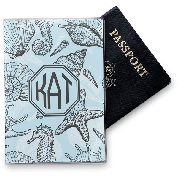 Custom Sea-blue Seashells Vinyl Passport Holder (Personalized)