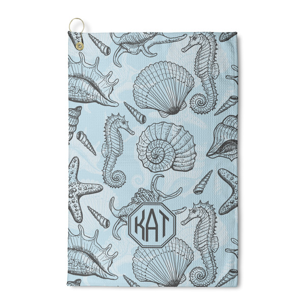 Custom Sea-blue Seashells Waffle Weave Golf Towel (Personalized)