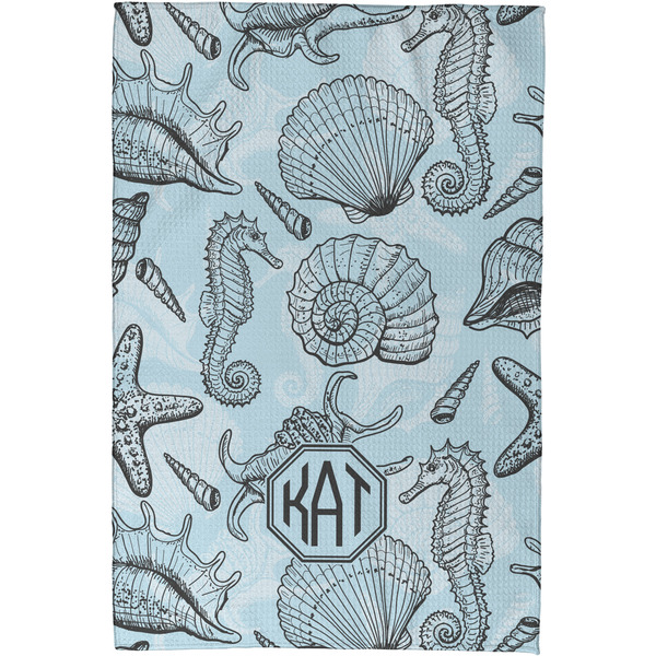 Sea-blue Seashells Waffle Weave Towel - Full Color Print - Approval Image
