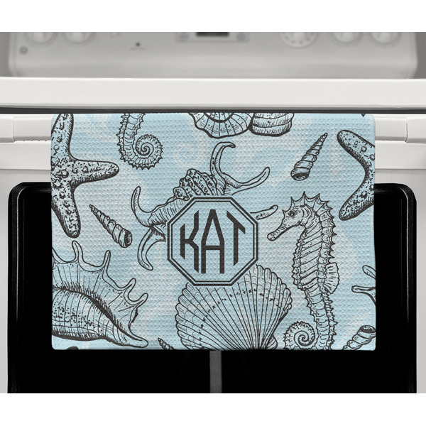 Sea-blue Seashells Waffle Weave Towel - Full Color Print - Lifestyle2 Image