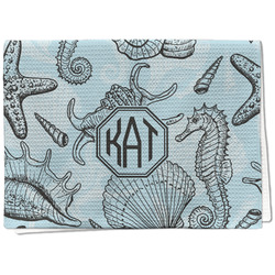 Sea-blue Seashells Kitchen Towel - Waffle Weave (Personalized)