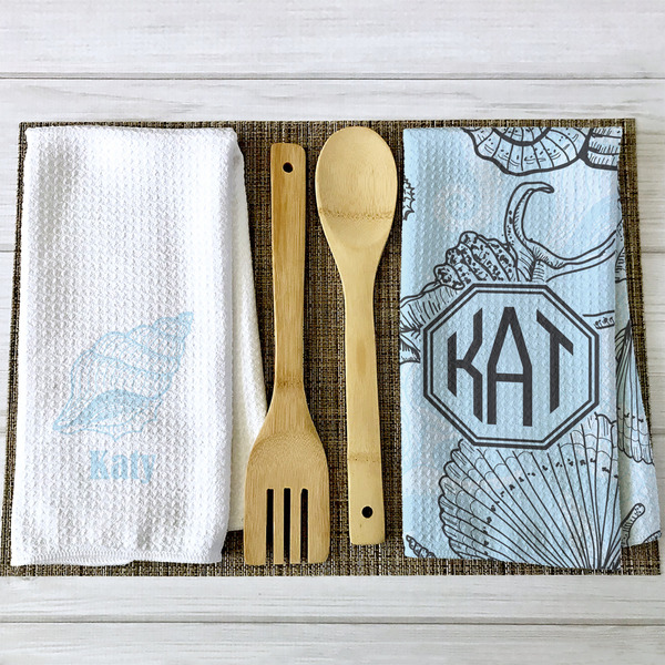 Sea-blue Seashells Waffle Weave Towels - 2 Print Styles