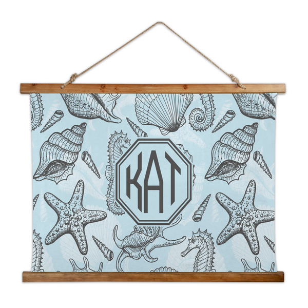 Custom Sea-blue Seashells Wall Hanging Tapestry - Wide (Personalized)