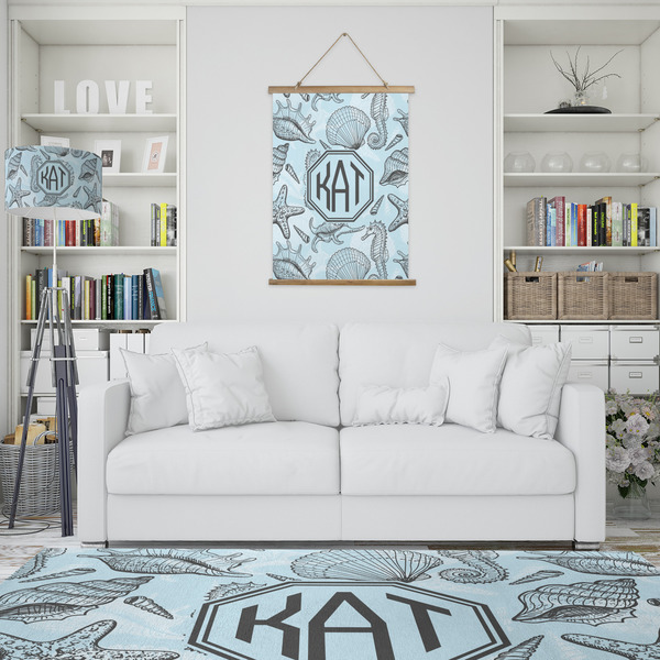 Sea-blue Seashells Wall Hanging Tapestry - Portrait - IN CONTEXT