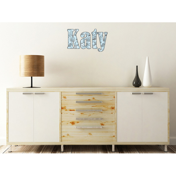 Sea-blue Seashells Wall Name Decal On Wooden Desk