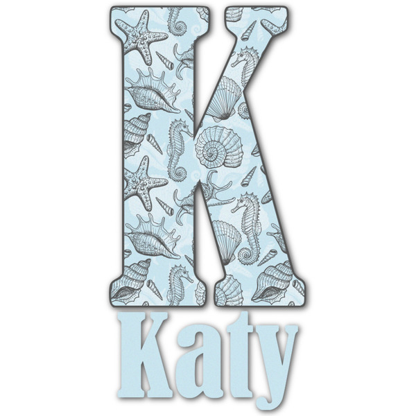 Custom Sea-blue Seashells Name & Initial Decal - Up to 9"x9" (Personalized)