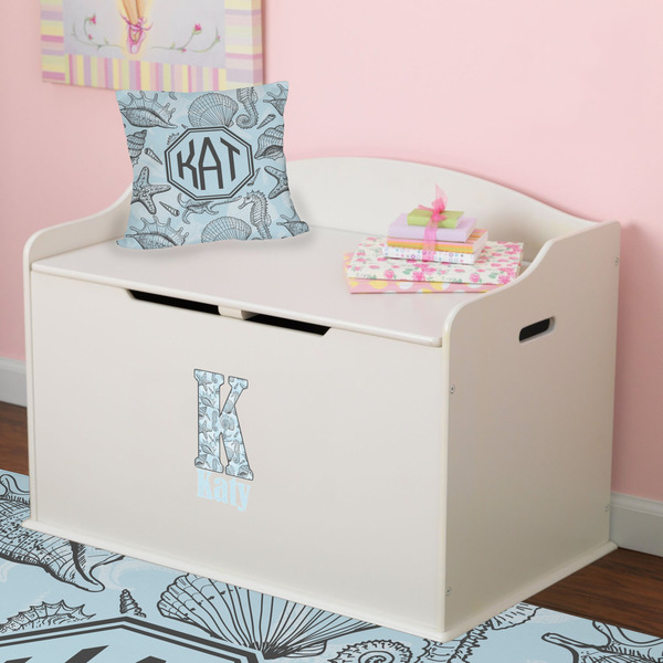 Sea-blue Seashells Wall Name & Initial Small on Toy Chest