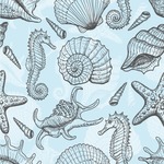 Sea-blue Seashells Wallpaper & Surface Covering (Peel & Stick 24"x 24" Sample)