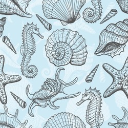 Sea-blue Seashells Wallpaper & Surface Covering (Water Activated 24"x 24" Sample)
