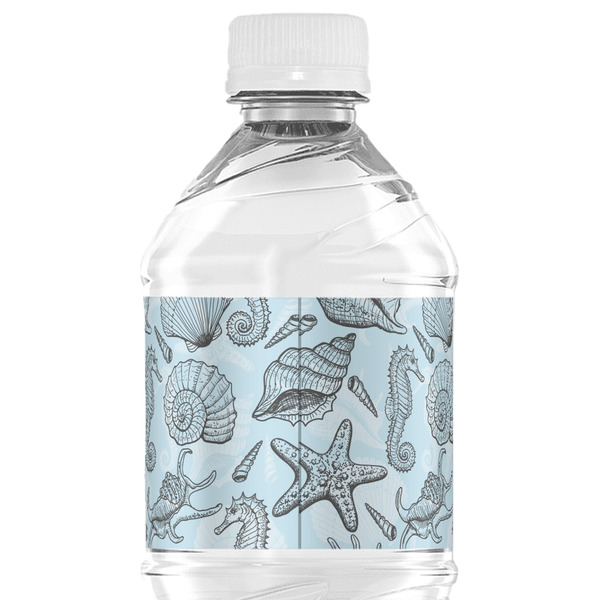 Sea-blue Seashells Water Bottle Label - Back View