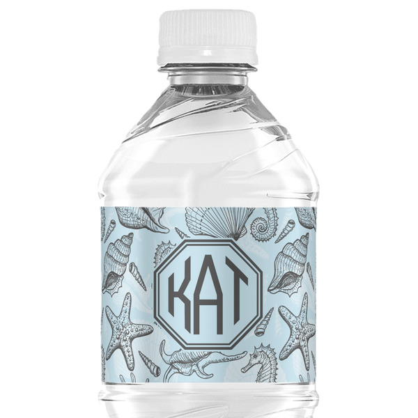 Custom Sea-blue Seashells Water Bottle Labels - Custom Sized (Personalized)
