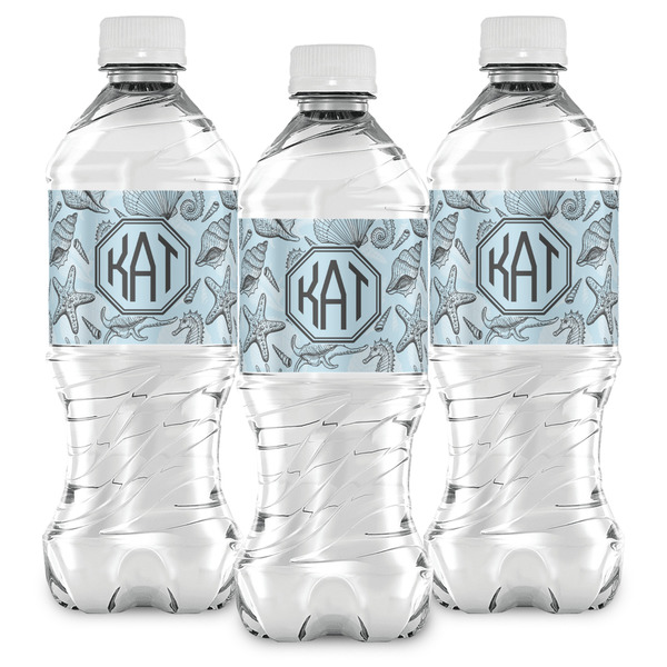 Sea-blue Seashells Water Bottle Labels - Front View