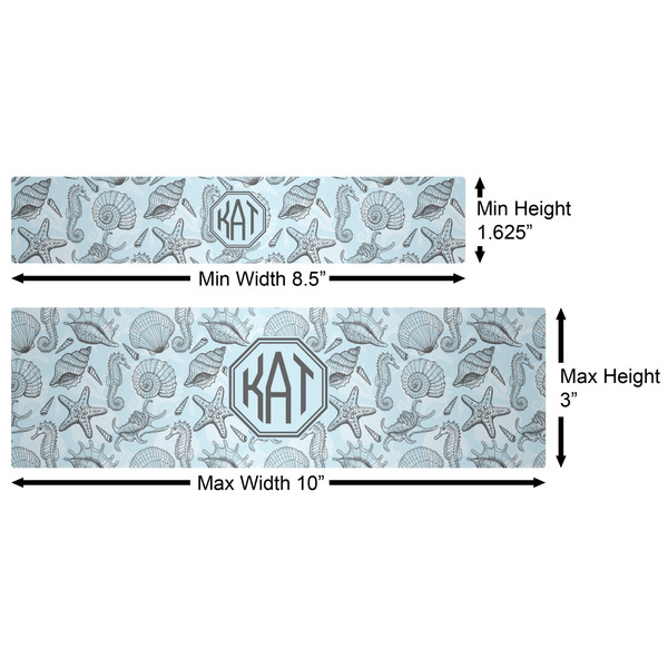 Sea-blue Seashells Water Bottle Labels w/ Dimensions