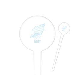 Sea-blue Seashells 4" Round Plastic Food Picks - White - Single Sided (Personalized)