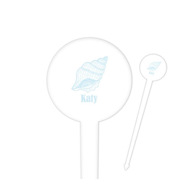 Custom Sea-blue Seashells 4" Round Plastic Food Picks - White - Single Sided (Personalized)