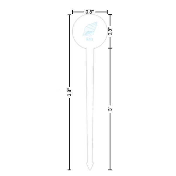 Sea-blue Seashells White Plastic 4" Food Pick - Round - Dimensions