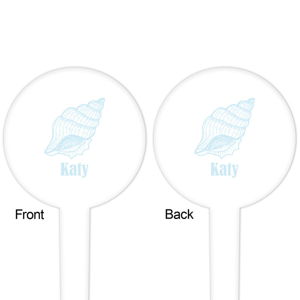Sea-blue Seashells White Plastic 4" Food Pick - Round - Double Sided - Front & Back