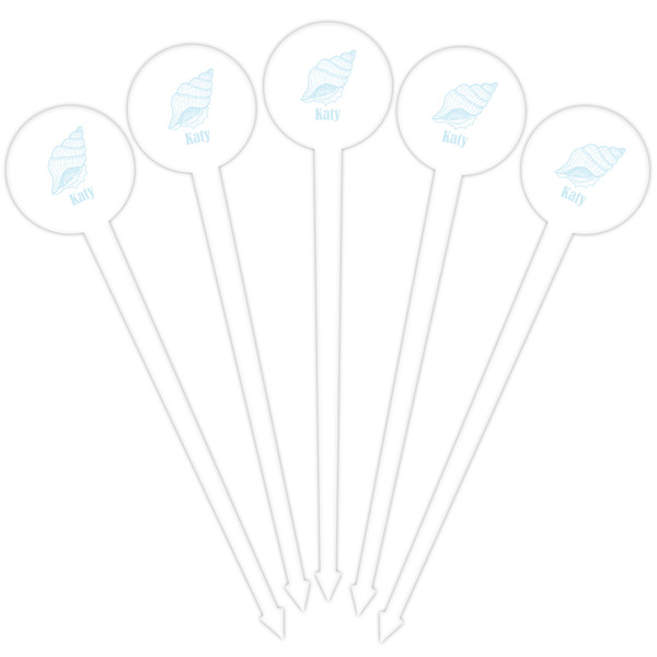 Sea-blue Seashells White Plastic 4" Food Pick - Round - Fan View