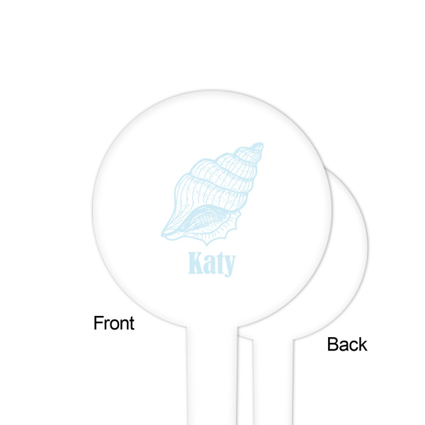 Sea-blue Seashells White Plastic 4" Food Pick - Round - Single Sided - Front & Back