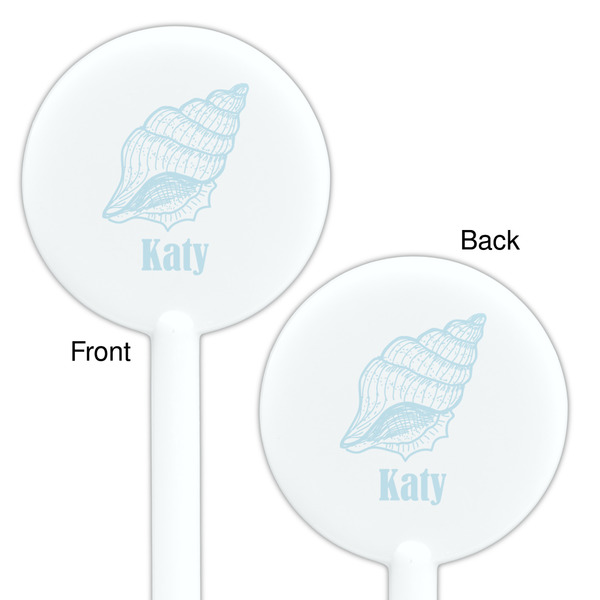 Sea-blue Seashells White Plastic 5.5" Stir Stick - Double Sided - Round - Front & Back