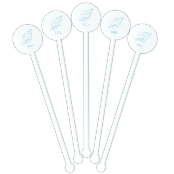 Sea-blue Seashells White Plastic 5.5" Stir Stick - Fan View