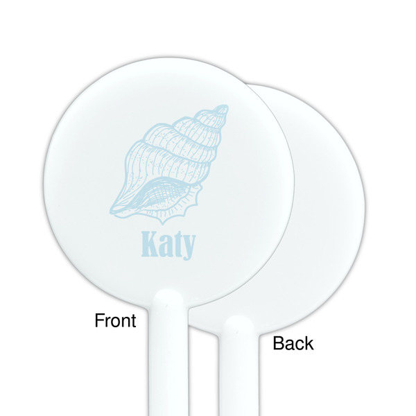 Sea-blue Seashells White Plastic 5.5" Stir Stick - Single Sided - Round - Front & Back
