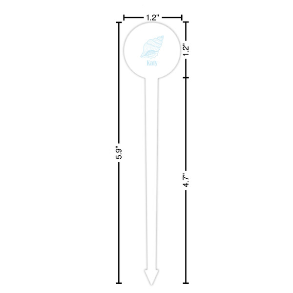 Sea-blue Seashells White Plastic 6" Food Pick - Round - Dimensions