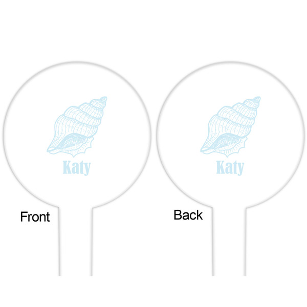 Sea-blue Seashells White Plastic 6" Food Pick - Round - Double Sided - Front & Back