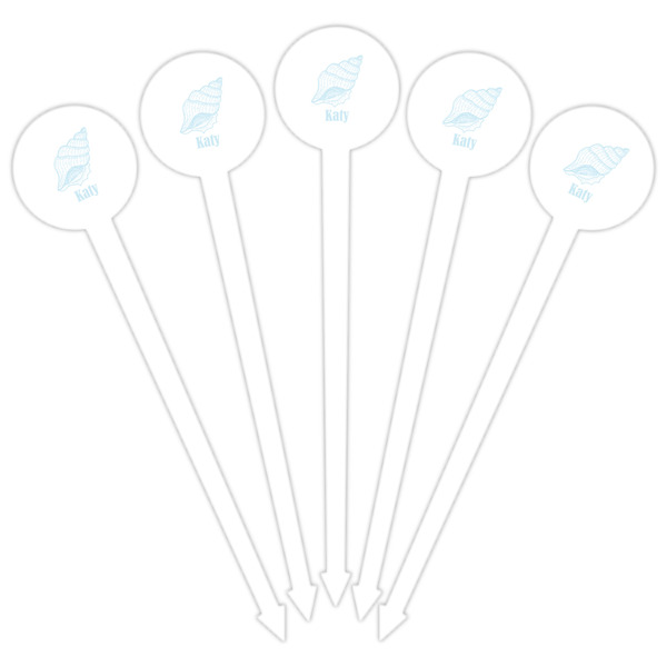 Sea-blue Seashells White Plastic 6" Food Pick - Round - Fan View