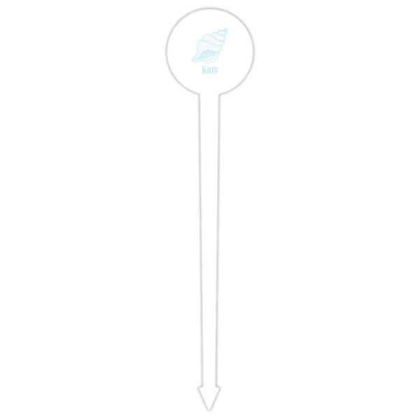 Sea-blue Seashells White Plastic 6" Food Pick - Round - Single Pick