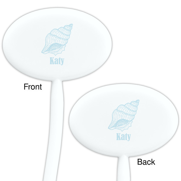 Sea-blue Seashells White Plastic 7" Stir Stick - Double Sided - Oval - Front & Back