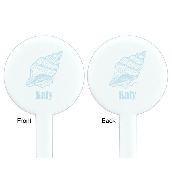 Sea-blue Seashells White Plastic 7" Stir Stick - Double Sided - Round - Front & Back