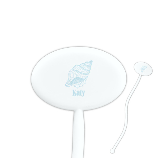Custom Sea-blue Seashells Oval Plastic Stir Sticks (Personalized)