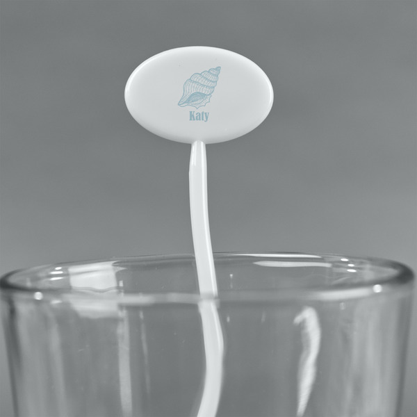 Sea-blue Seashells White Plastic 7" Stir Stick - Oval - Main