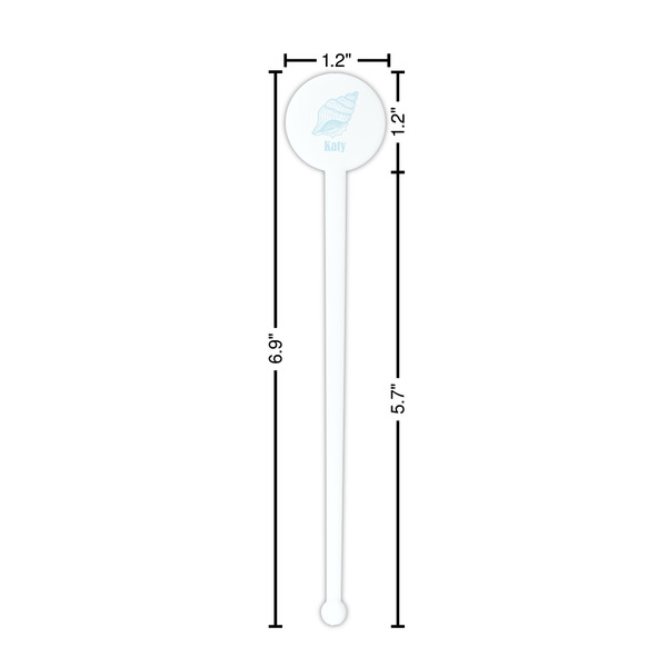 Sea-blue Seashells White Plastic 7" Stir Stick - Round - Dimensions