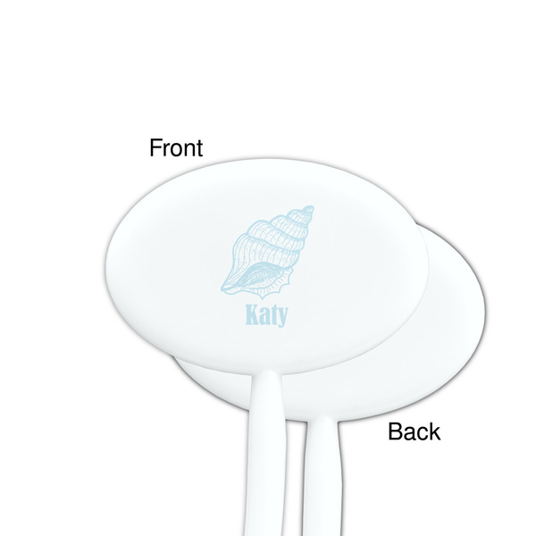 Sea-blue Seashells White Plastic 7" Stir Stick - Single Sided - Oval - Front & Back