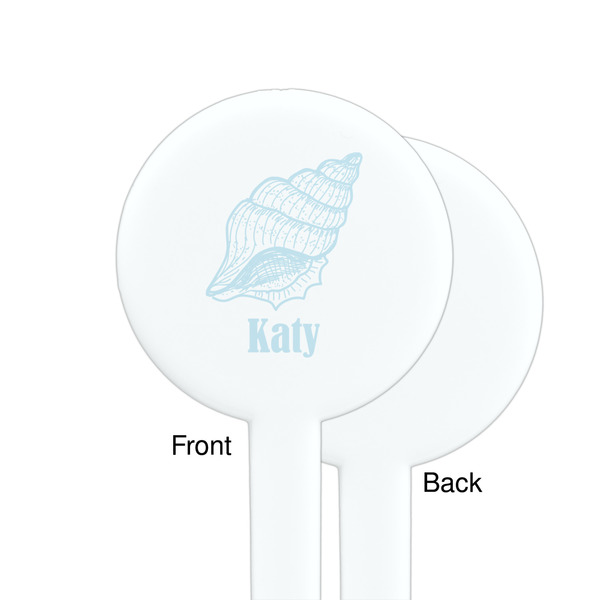 Sea-blue Seashells White Plastic 7" Stir Stick - Single Sided - Round - Front & Back