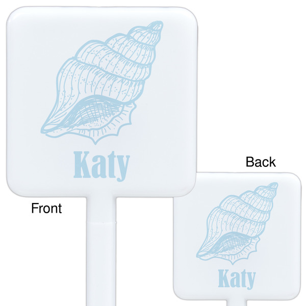 Sea-blue Seashells White Plastic Stir Stick - Double Sided - Approval
