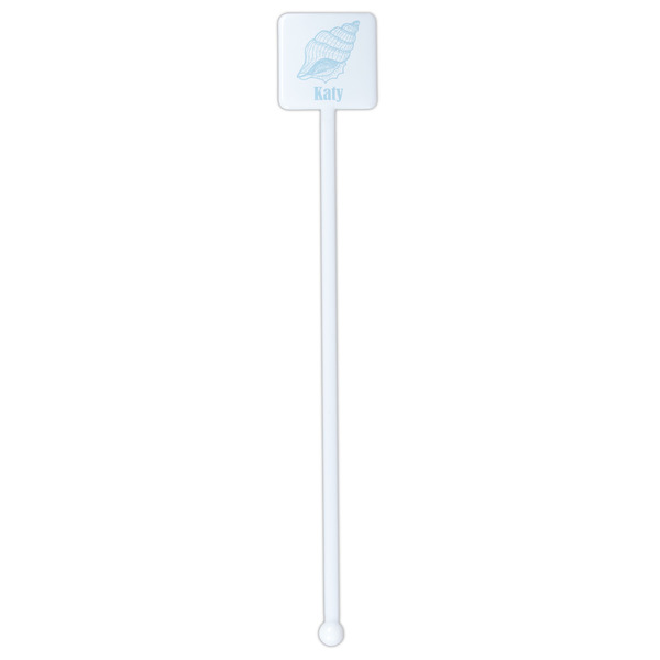 Sea-blue Seashells White Plastic Stir Stick - Double Sided - Square - Single Stick