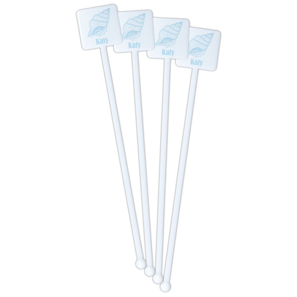 Sea-blue Seashells White Plastic Stir Stick - Single Sided - Square - Front