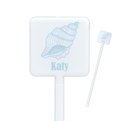 Sea-blue Seashells Square Plastic Stir Sticks (Personalized)