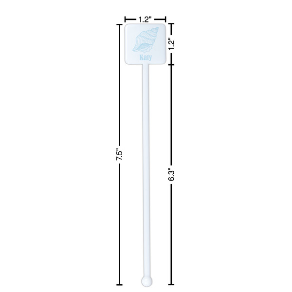 Sea-blue Seashells White Plastic Stir Stick - Square - Dimensions