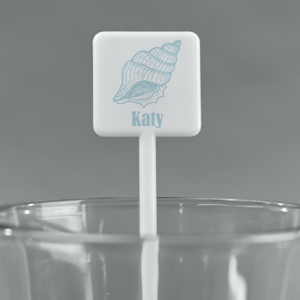 Sea-blue Seashells White Plastic Stir Stick - Square - Main